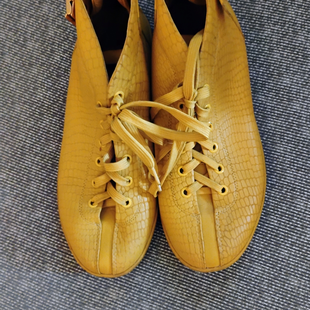 Yellow Lace Up Boots with Textured Leather